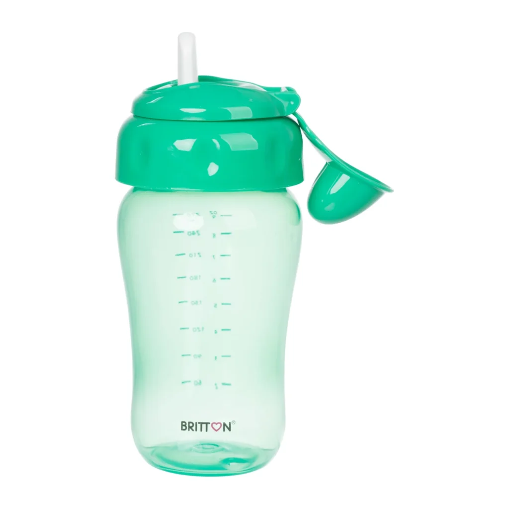 Britton 270 ml soft spout cup, green, cap open