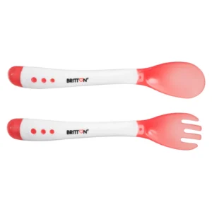 Britton Heat Sensing  Feeding Fork & Spoon / Red