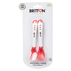 Britton Heat Sensing  Feeding Fork & Spoon / Red