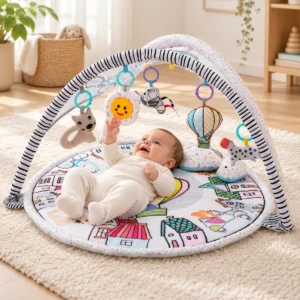 Baby playing on the Britton Ely play mat