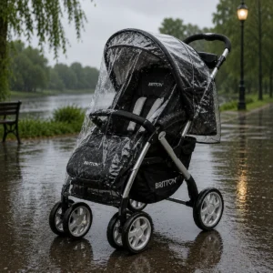 Britton Allroad black and grey pushchair with rain cover