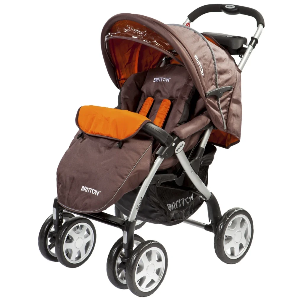 Britton Allroad brown and orange pushchair with foot cover