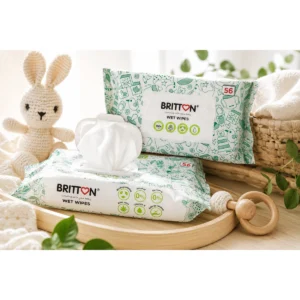Britton plastic-free baby wet wipes open pack lifestyle