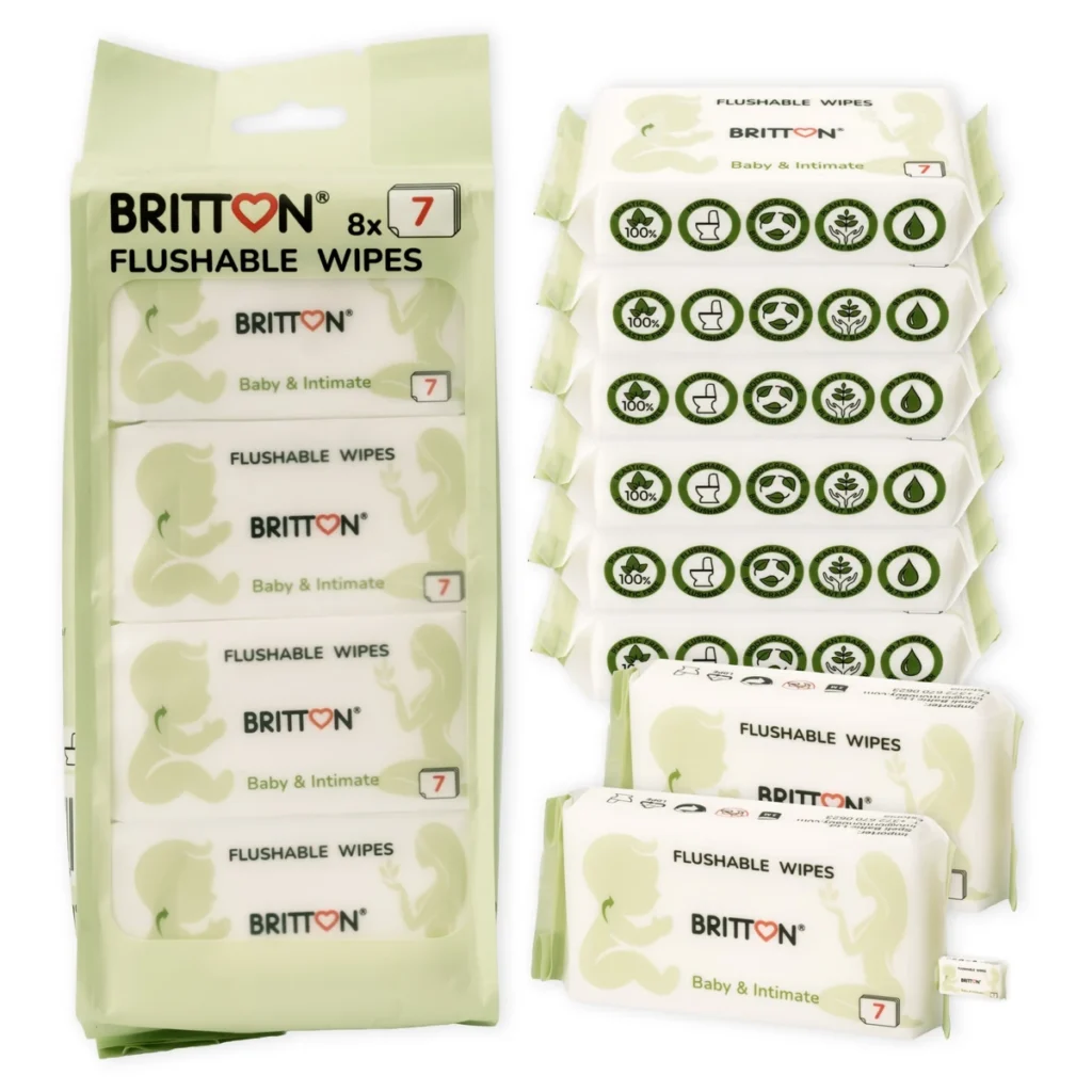 Britton flushable baby wipes eight packs