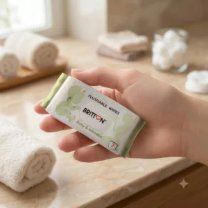 Britton flushable baby wipes small pack held in hand