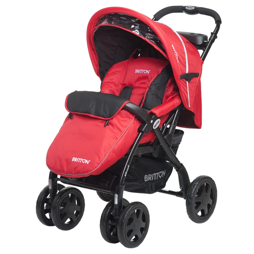Britton Allroad red and black pushchair with foot cover