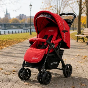 Britton Allroad red and black pushchair outdoors