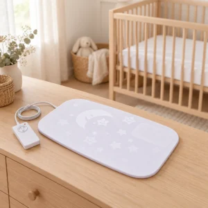 Bebcare breathing sensor mat in a Scandinavian-style nursery