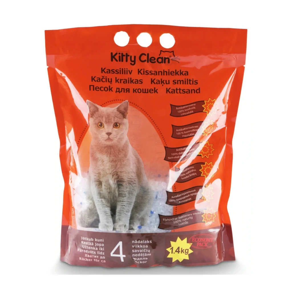 KittyClean antibacterial silica cat litter, 1.4 kg – front pack view
