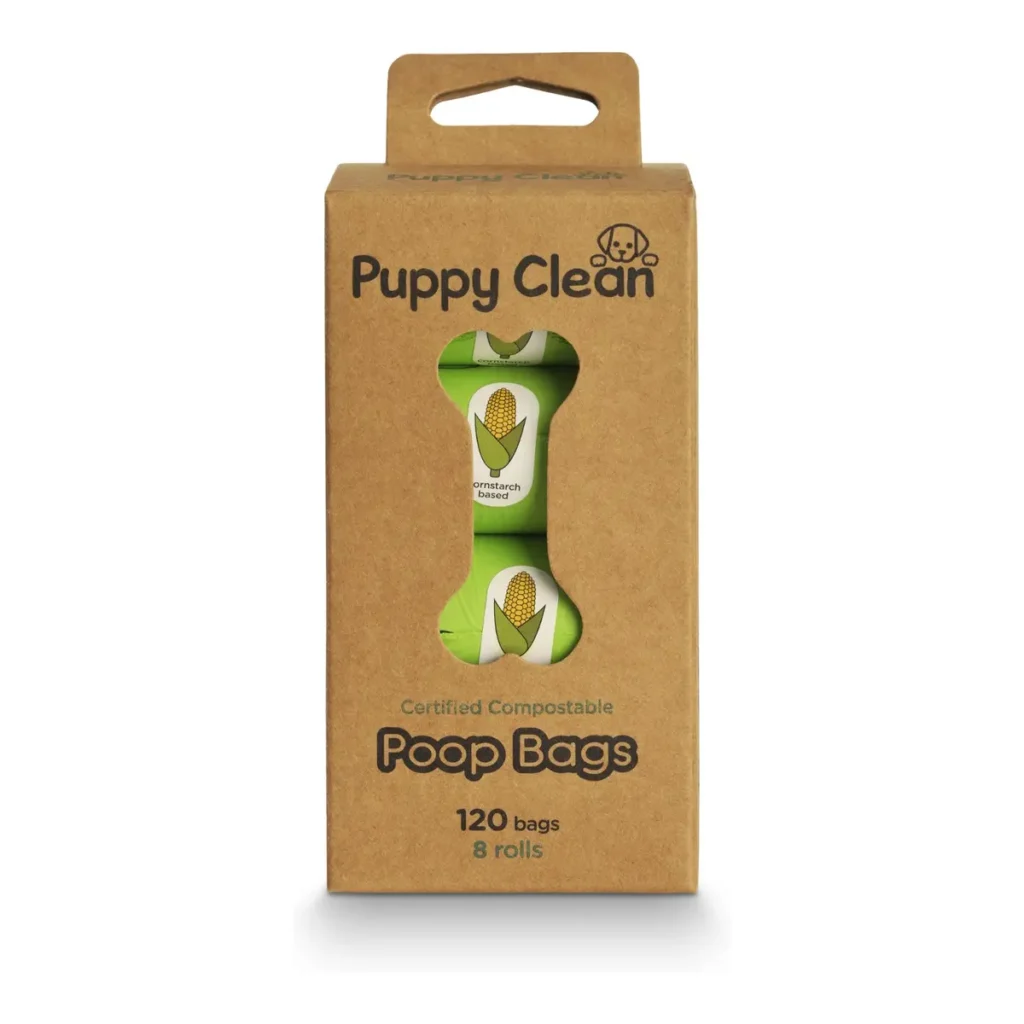PuppyClean compostable dog poop bags, 120 bags – box front view