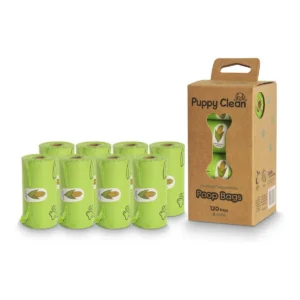 PuppyClean compostable dog poop bags – eight rolls with box