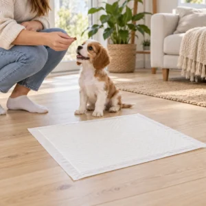PuppyClean pet training pad in use during puppy house training