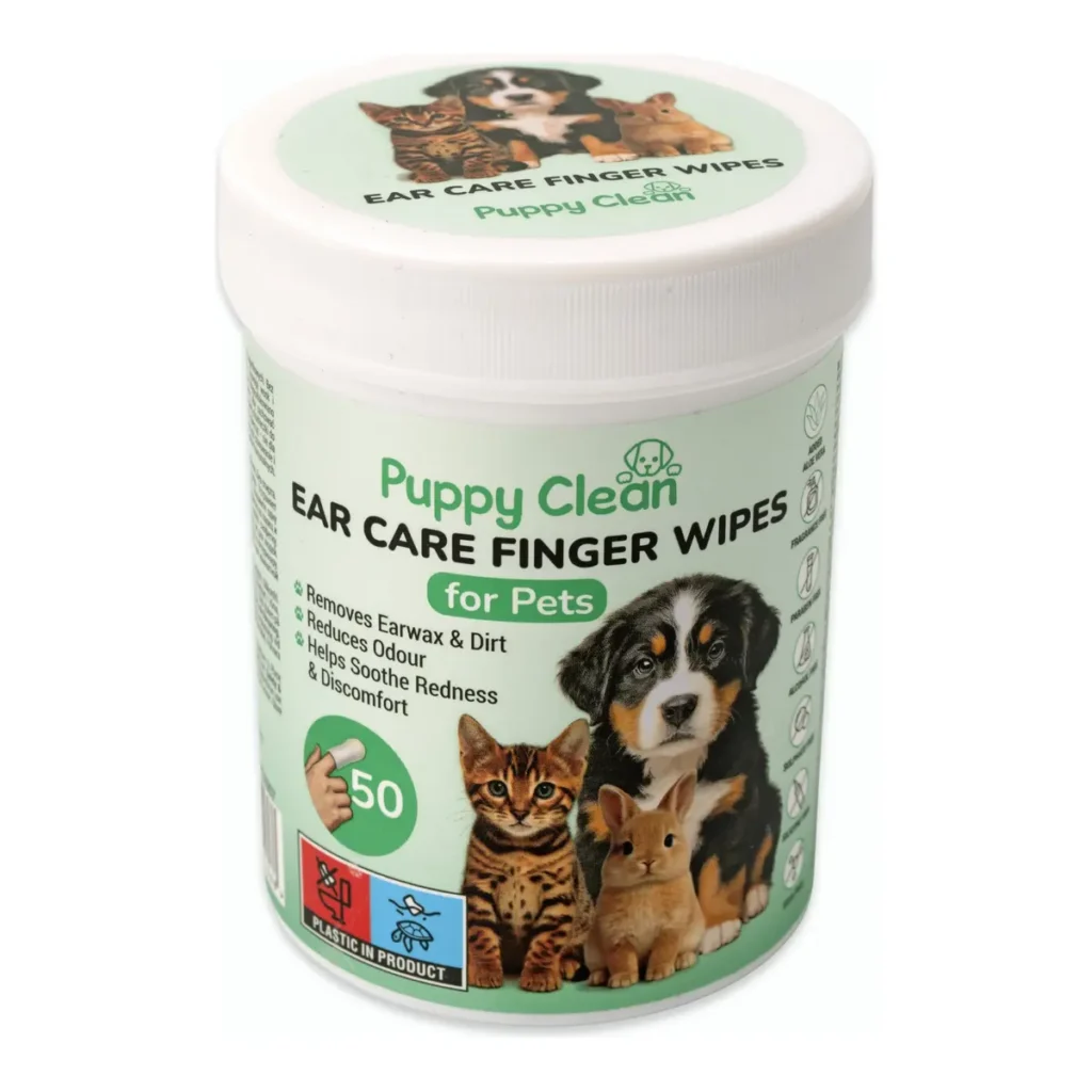 PuppyClean ear care finger wipes for pets, 50 wipes – front view