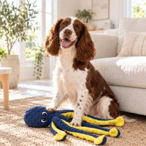 Dog with PuppyToys Octopus plush toy